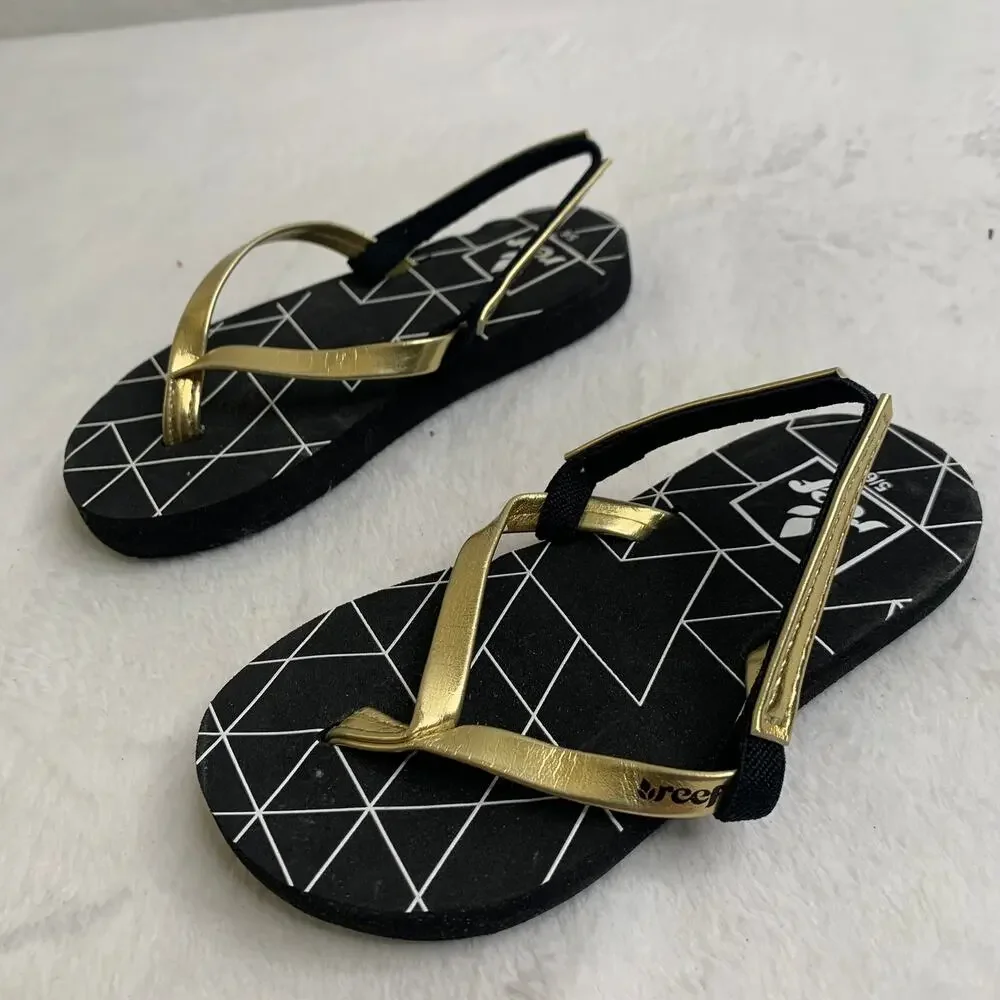 Reef Baby Girls Sz 5/6 Bliss-Full Sandals Slingback Flip Flops Metallic Gold